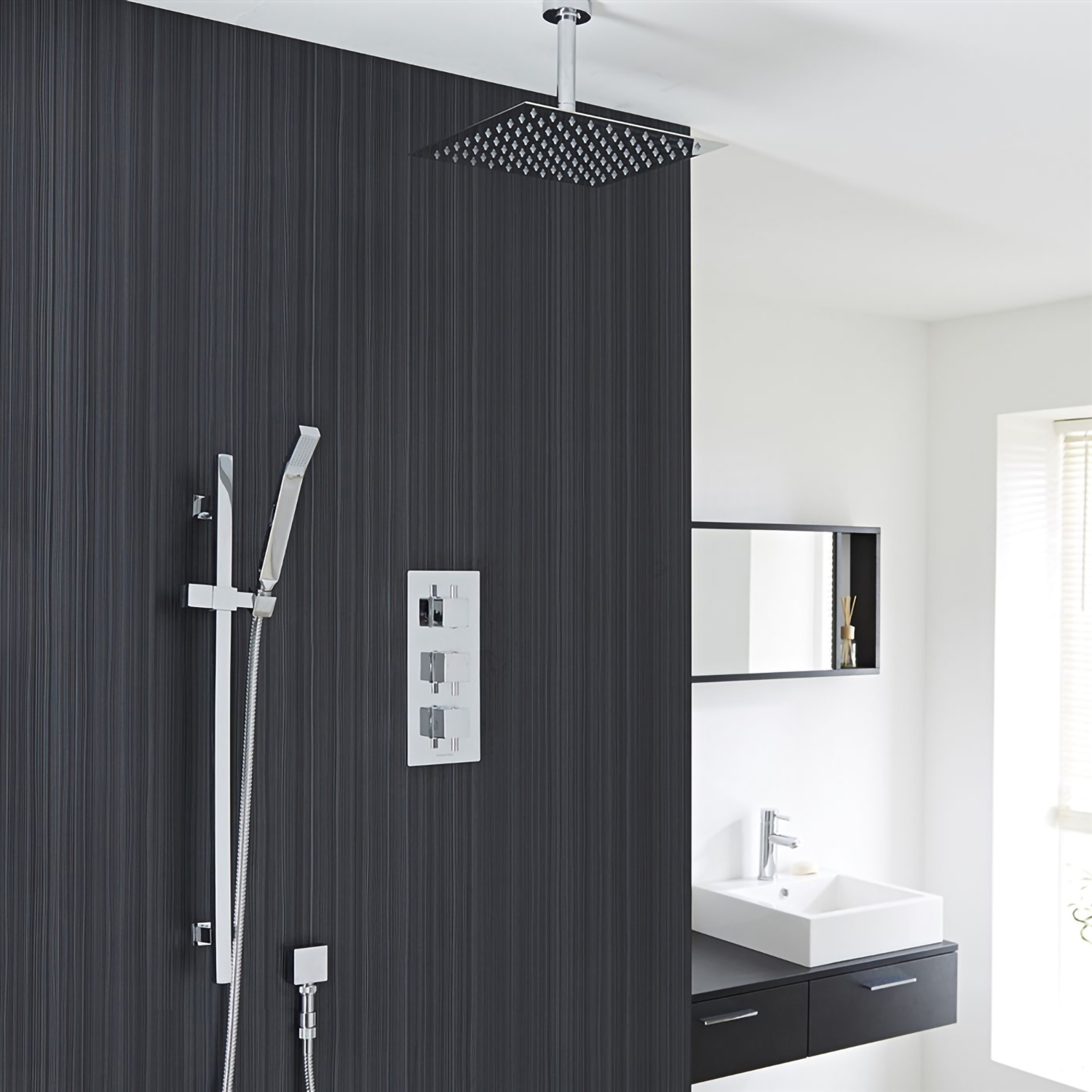 Fontana Liverpool Ceiling Mount Thermostatic Rainfall Shower Set System