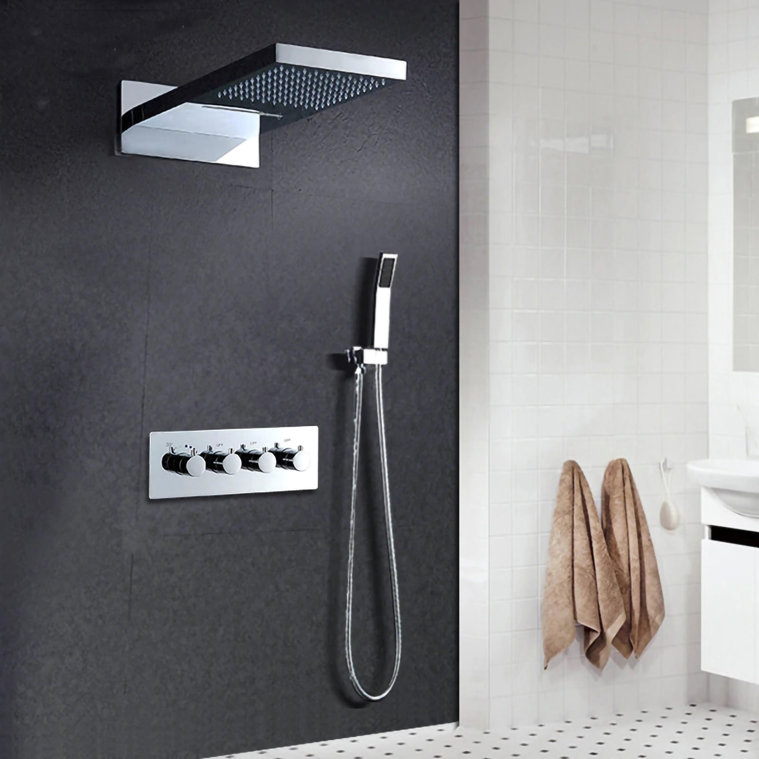 Fontana Sète 22" Wall Mounted Bathroom Thermostatic Shower Set With Hand Shower