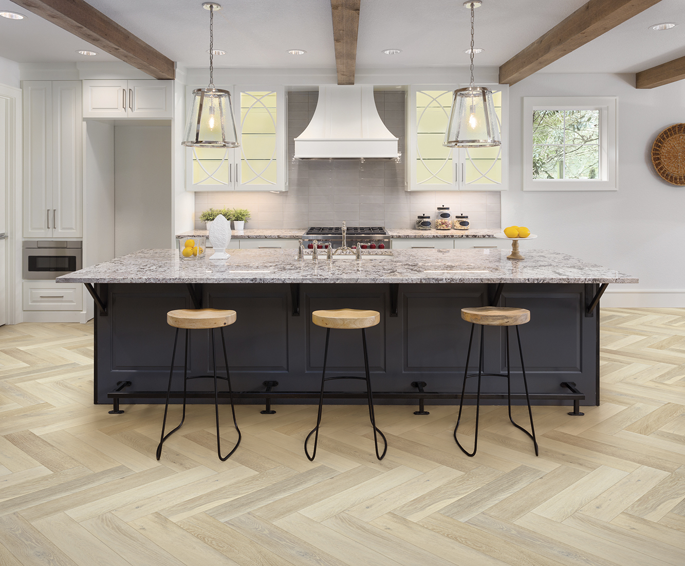 Mount Castle Herringbone Engineered White Oak Hardwood Bianco