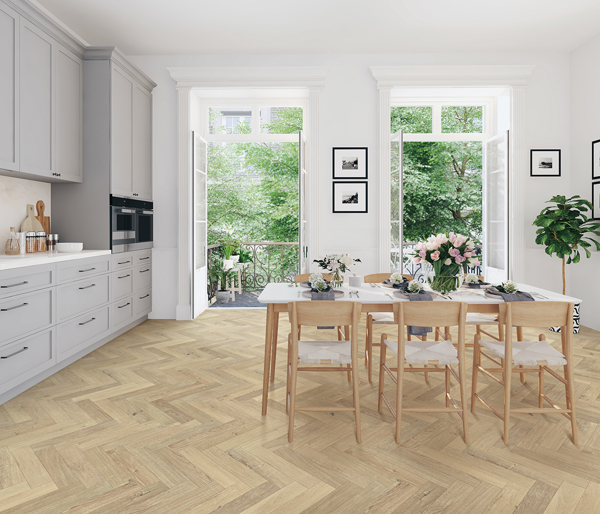 Mount Castle Herringbone Engineered White Oak Hardwood Windsor