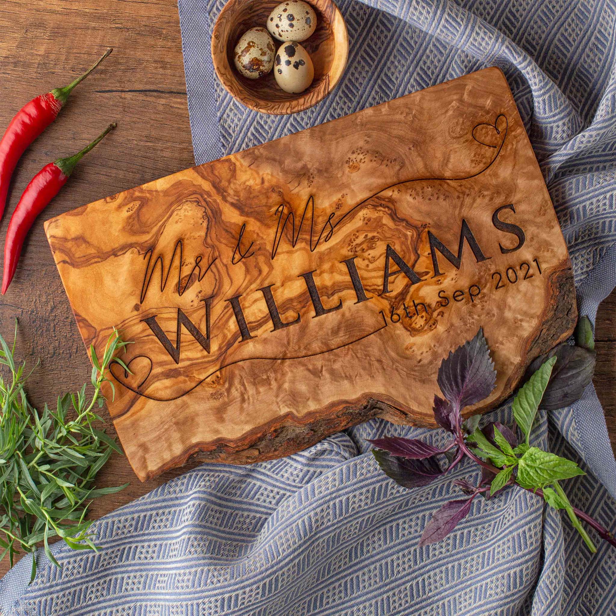 Personalized Live Edge Charcuterie Board – Olive Wood
