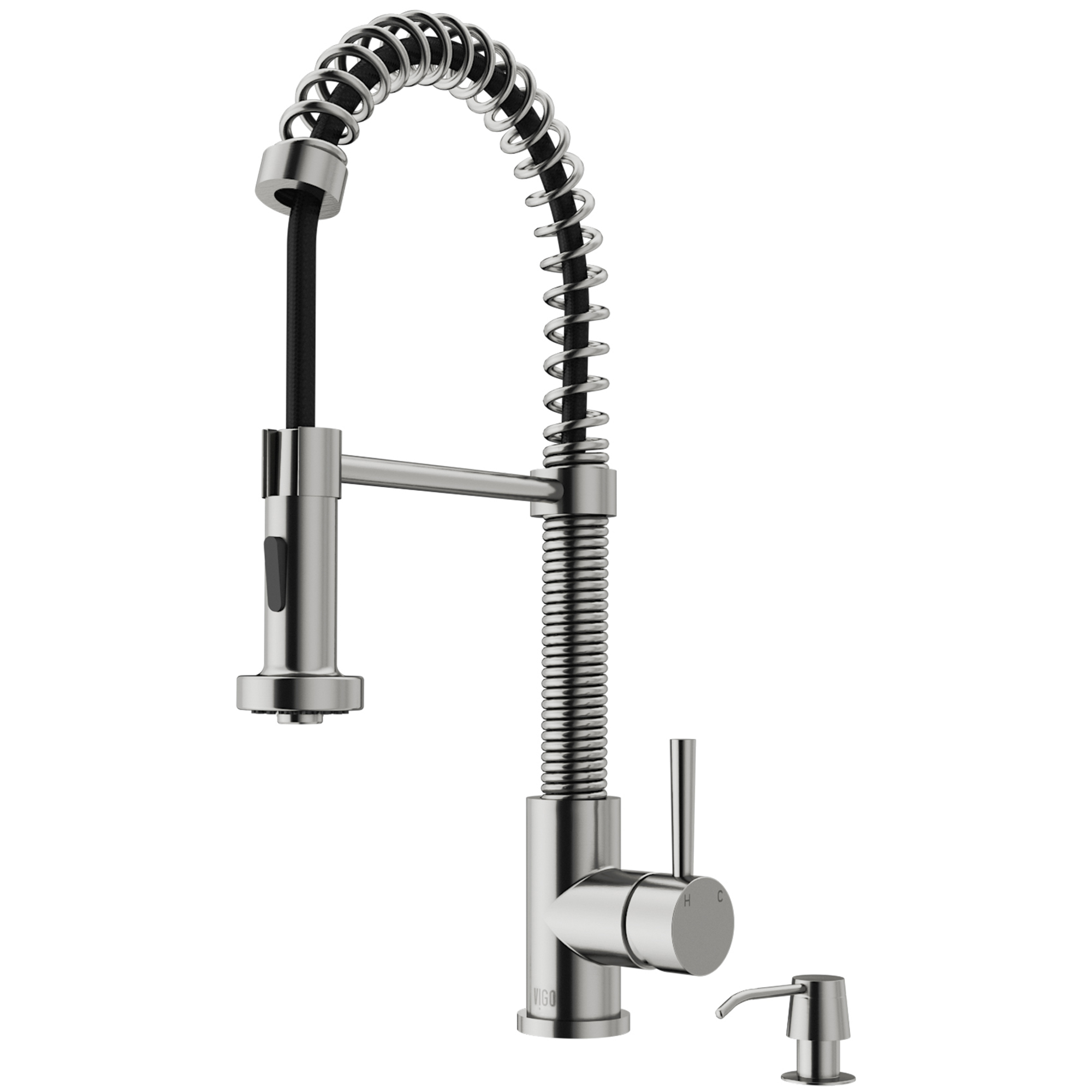 VIGO Edison Pull-Down Spray Kitchen Faucet With Soap Dispenser In Stainless Steel