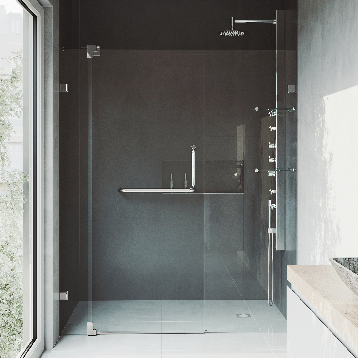VIGO Pirouette Adjustable Frameless Pivot Shower Door 54"- 60"
