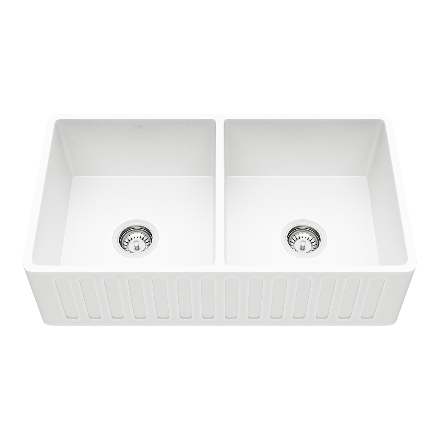 VIGO 33" Matte Stone Double Bowl Farmhouse Kitchen Sink