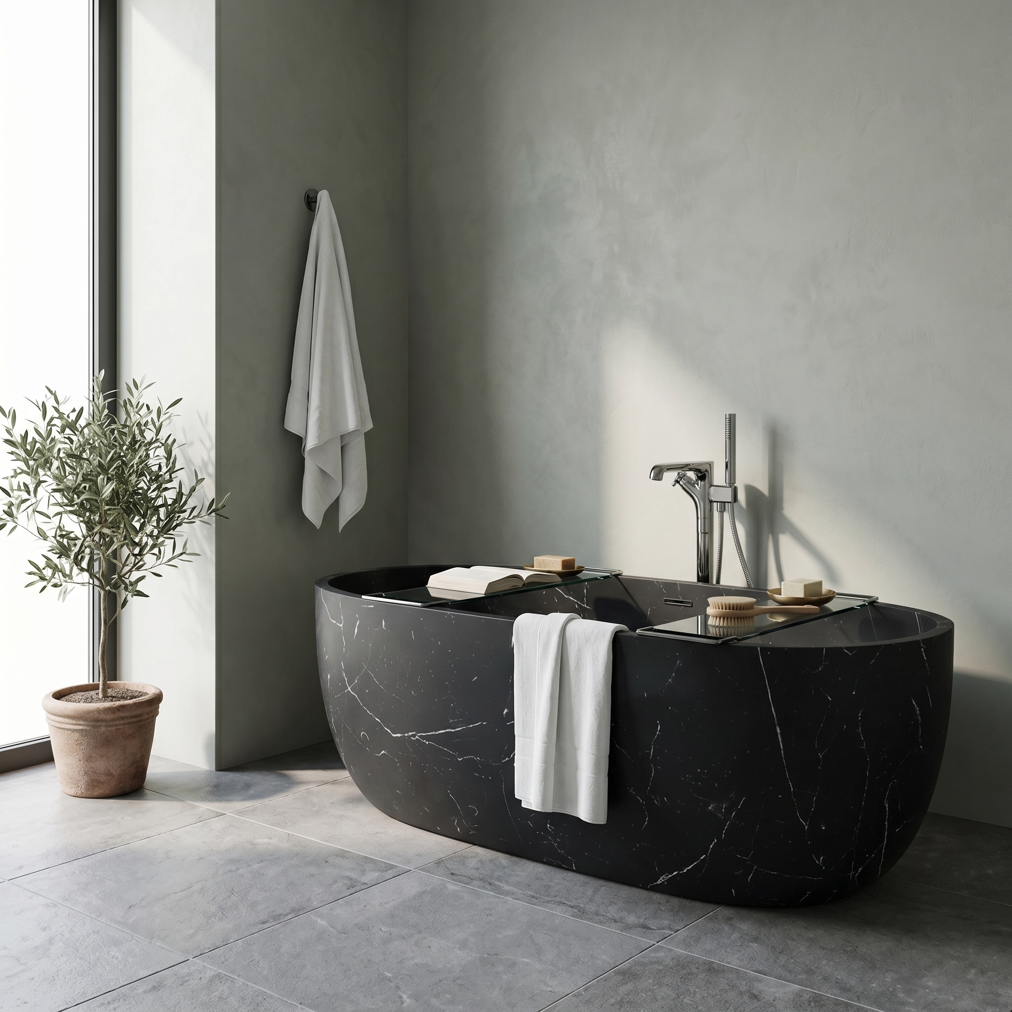 Alexandrette Black Marble Freestanding Monolithic Bathtub