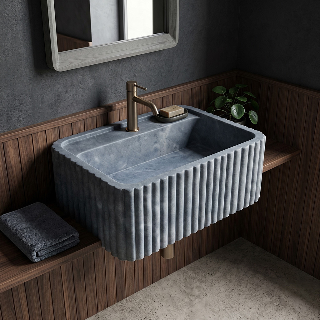 Bluestone Marble Fluted Wall-Mount Block Sink