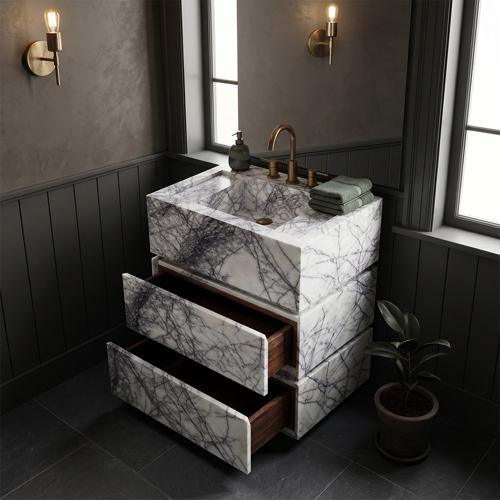 Calacatta Viola Marble Freestanding Drawer Sink - 30"x20"x34" - Polished