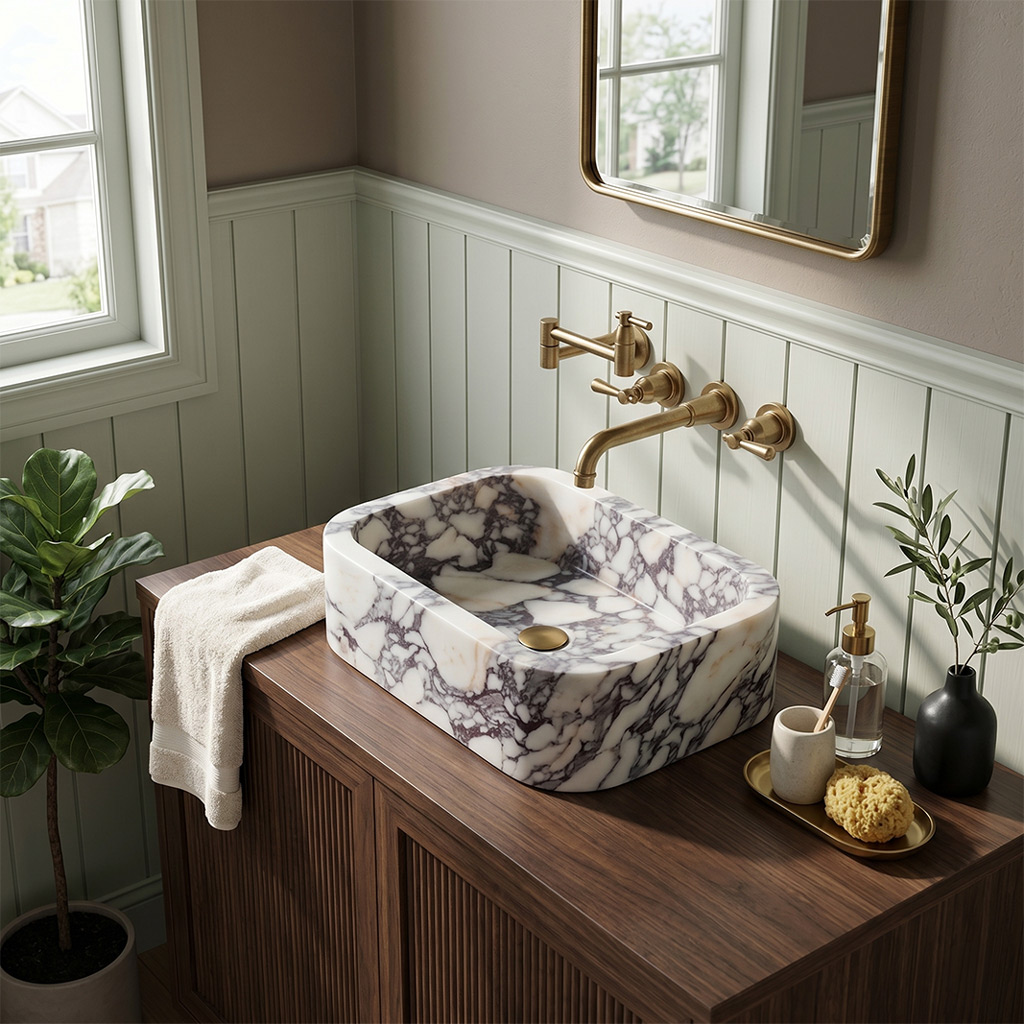 Calacatta Viola Marble Rectangular Vessel Sink - 18"x12"x6" - Honed