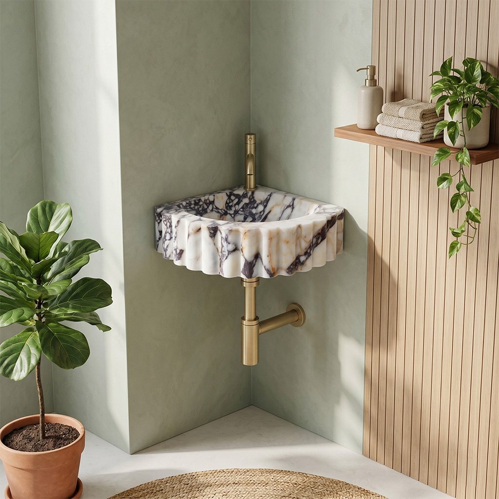 Calacatta Viola Marble Ribbed Corner Wall-Mount Sink - 20"