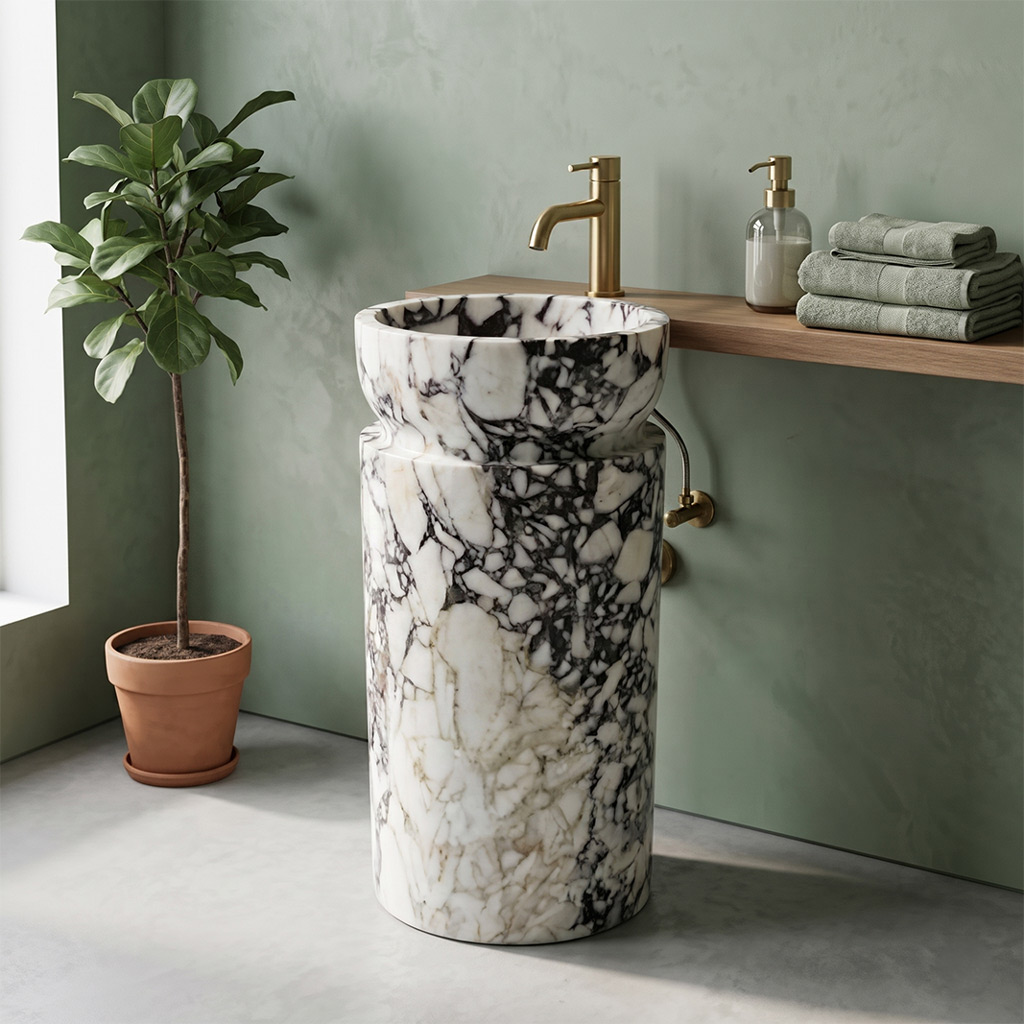 Calacatta Viola Marble Round Pedestal Sink - 18"x33"