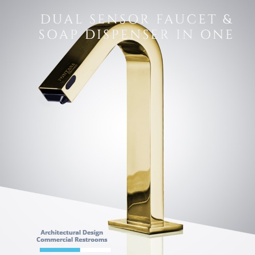 FONTANA DUAL FUNCTION AUTOMATIC DECK MOUNT GOLD SENSOR WATER FAUCET WITH SOAP DISPENSER