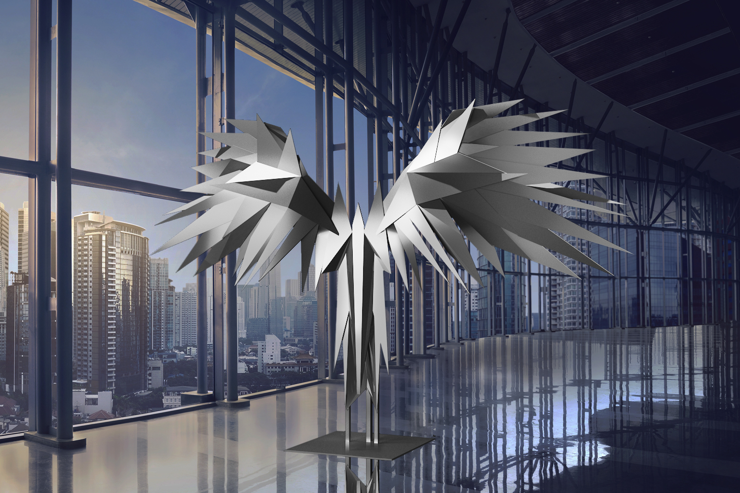 10' Tall Modern Phoenix Rising with Gigantic Wings - Luxury Large Scale Greek Mythology Statue