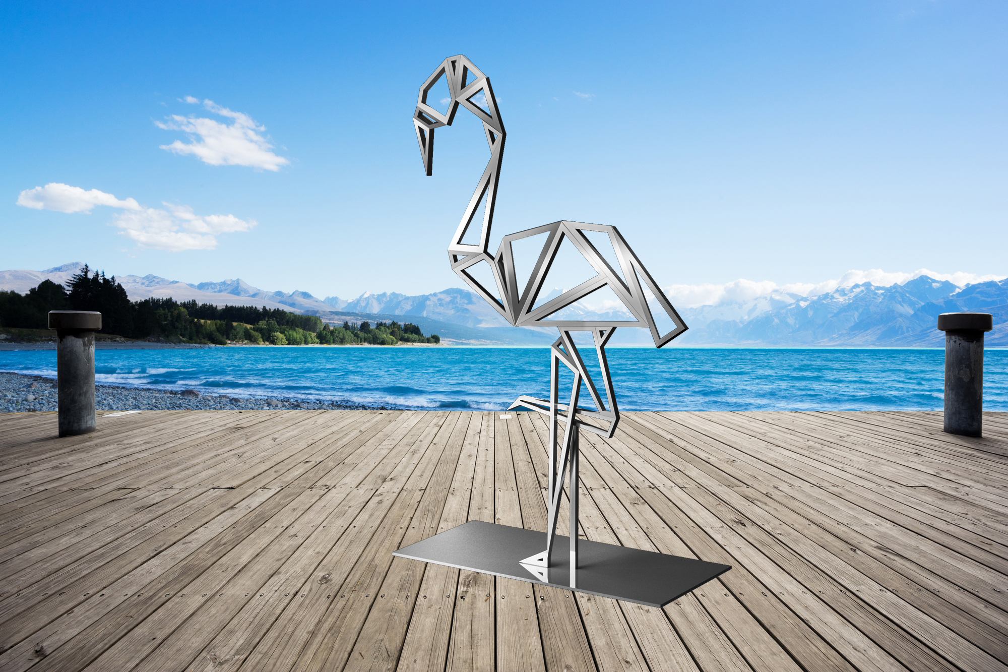 9' Tall Modern Flamingo Bird Sculpture - Large Scale Garden Art - Beach Animal Statue