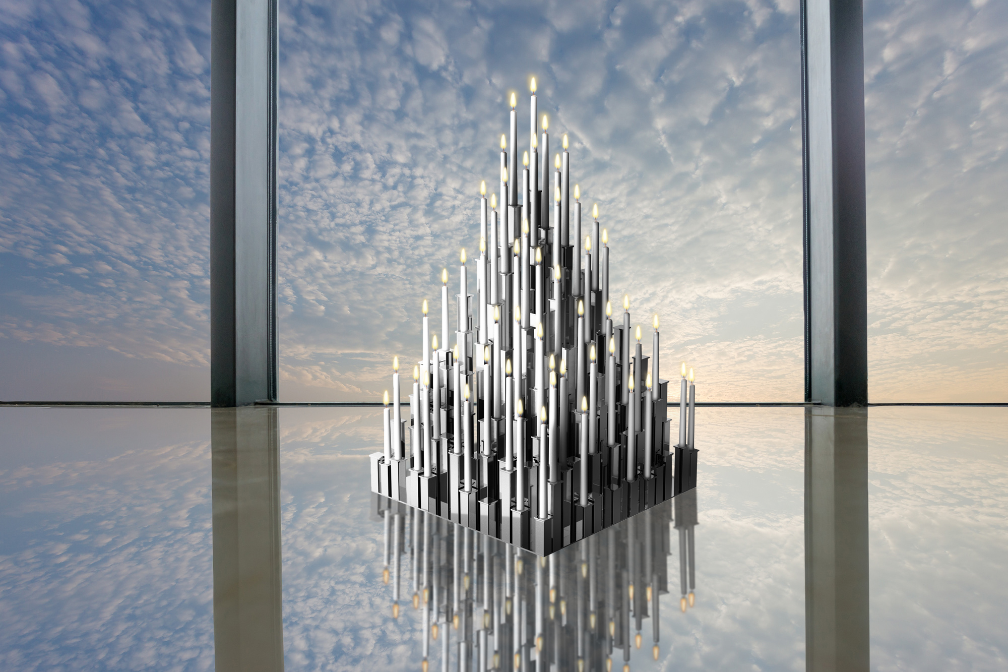 Gigantic 4 Foot Pyramid Candelabra - Modern / Modernist Steel Candle Holder. Geometric Sculpture