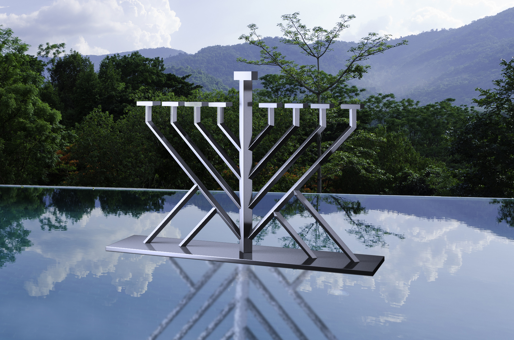 Large Jewish Modern Menorah Art Sculptures / Statues