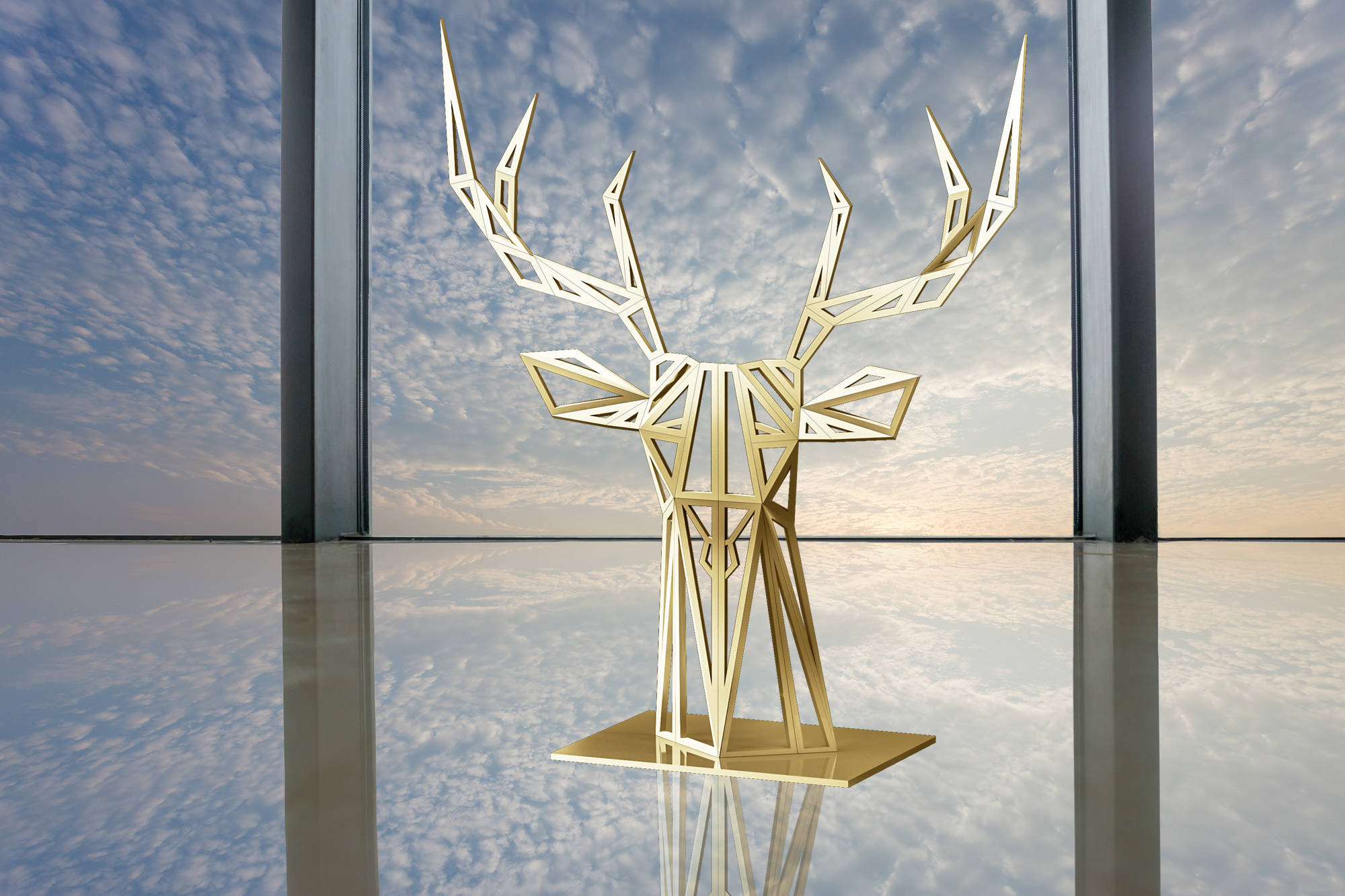 Geometric Modern Gold Deer Buck Animal Garden Lawn Large Sculpture Statue