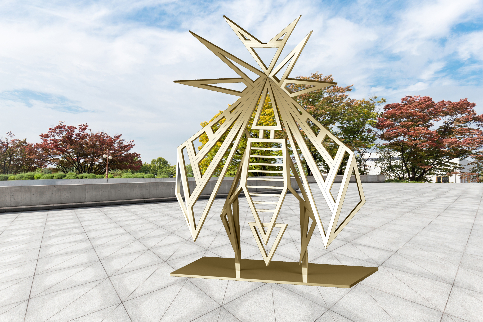 Geometric Modern Gold Hornet Insect Bug Garden Lawn Large Scale Sculpture Statue