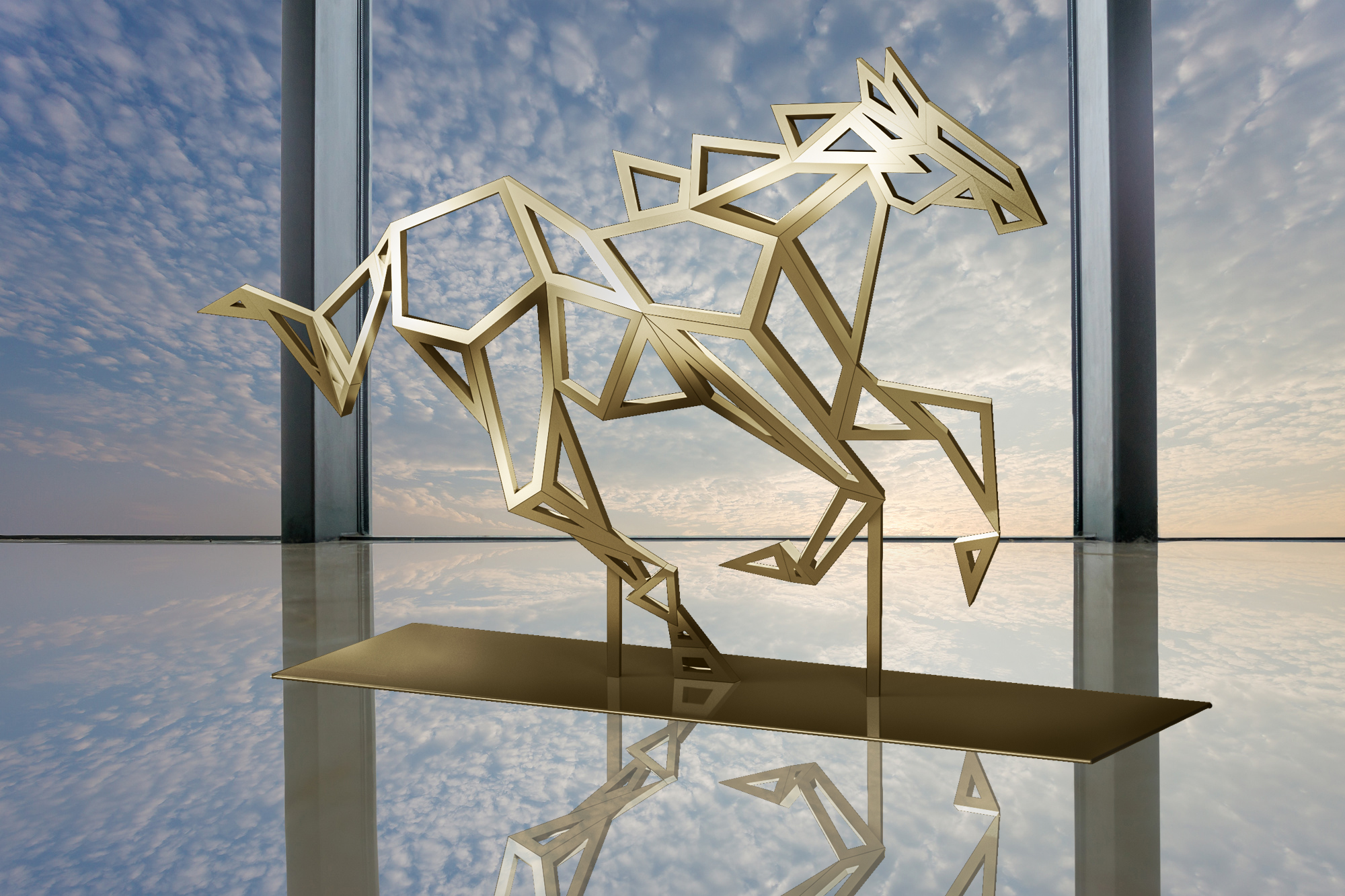 Modern Gold Running Horse Mustang Sculpture Large-Scale Garden Art Statue