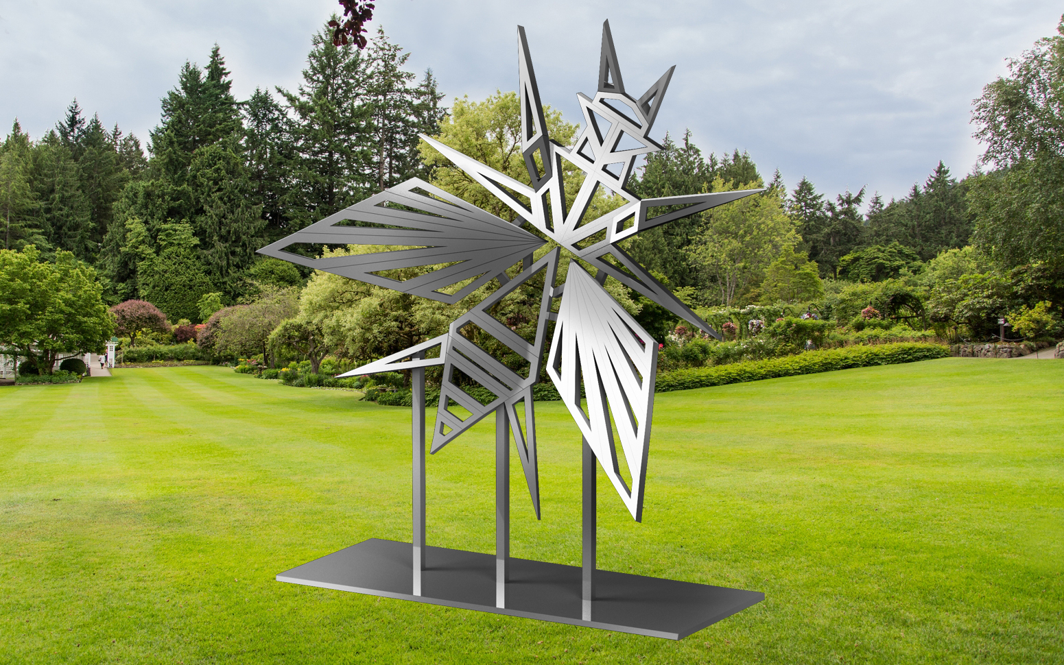 Modern Geometric Silver Bee Insect Bug Sculpture Large Scale Garden Art Statue