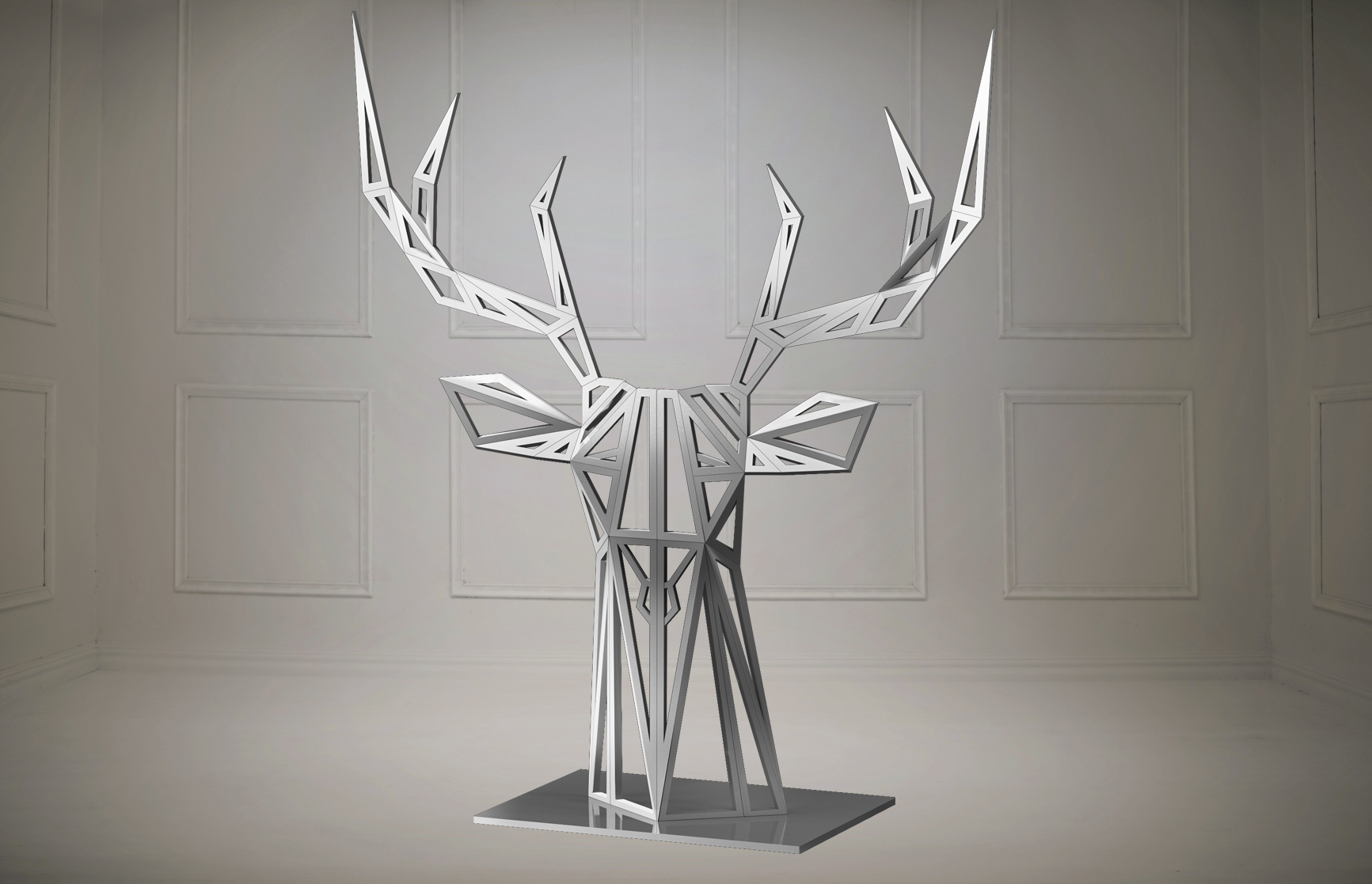 Geometric Modern Silver Deer Buck Animal Garden Lawn Large Sculpture Statue