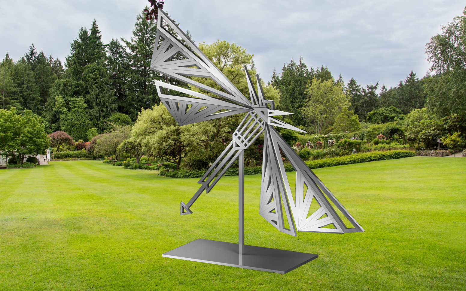 Geometric Modern Silver Dragonfly Insect Bug Garden Lawn Large Scale Sculpture Statue