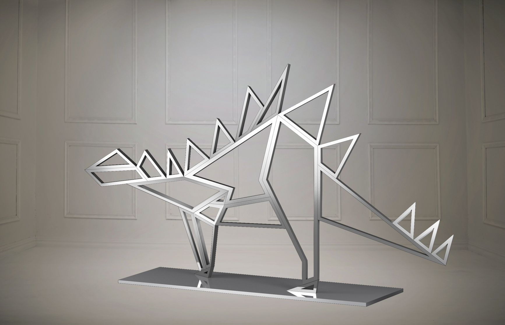 Huge Modern Silver Dinosaur Stegosaurs Statue Animal Garden Lawn Large Sculpture