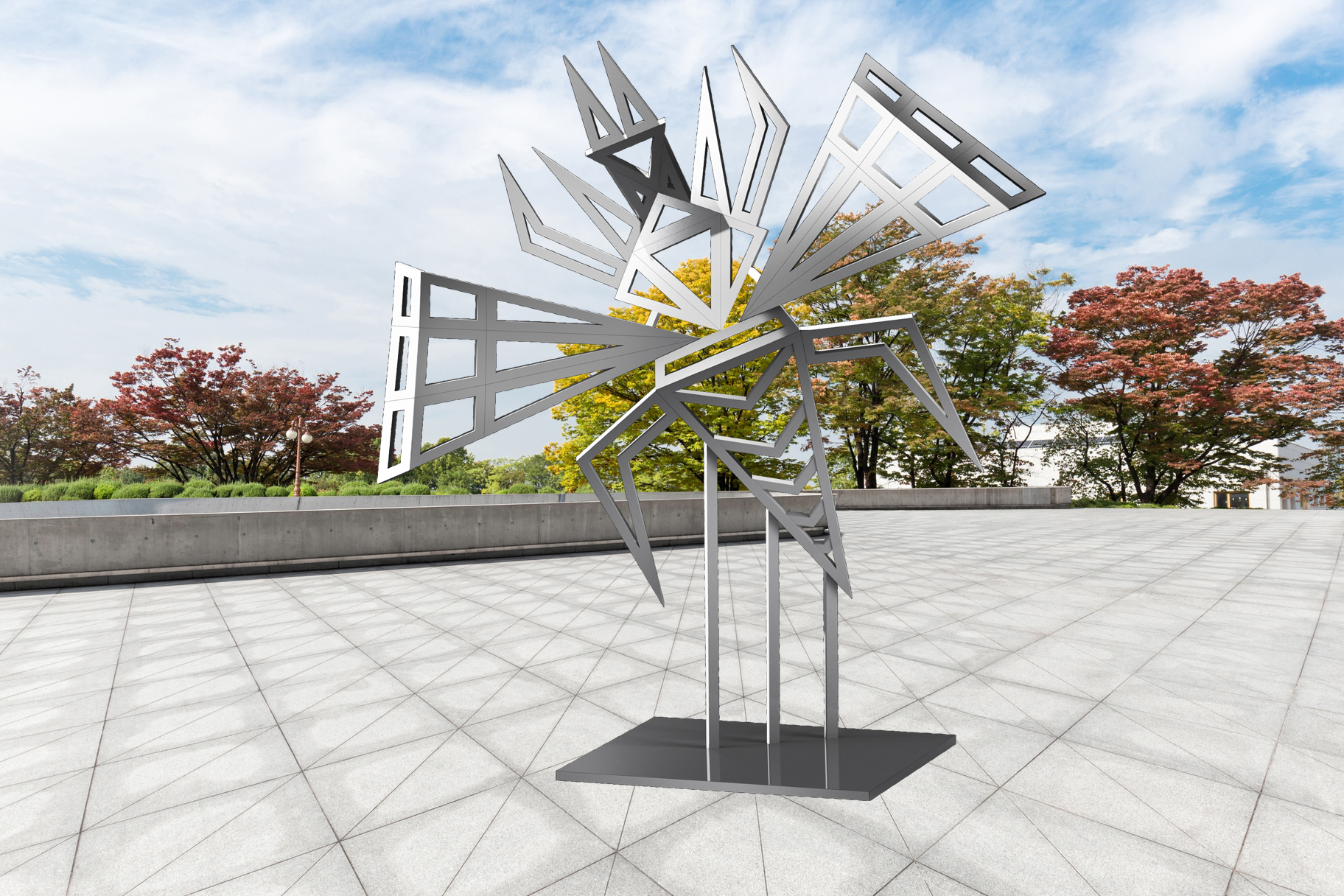 Modern Geometric Silver Wasp Insect Bug Sculpture Large Scale Garden Art Statue