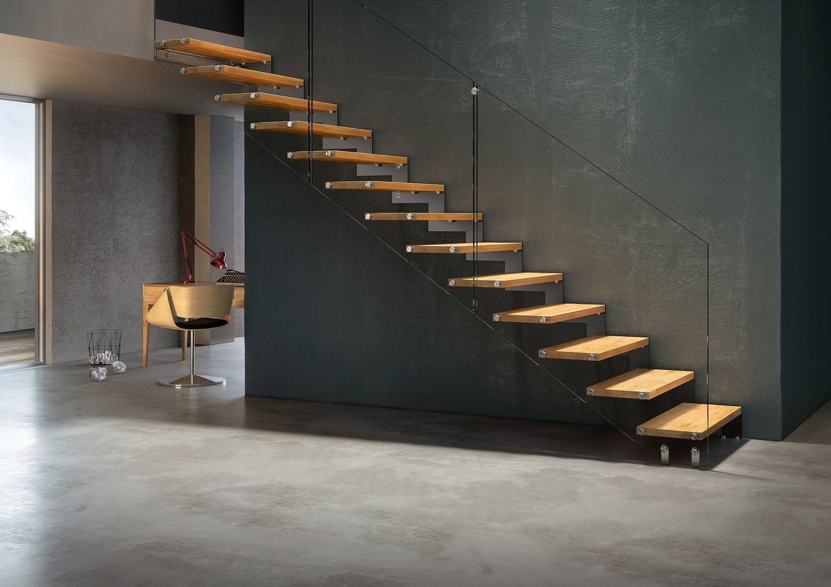 Floating Double Stringer Stair with Hidden Tread Supports