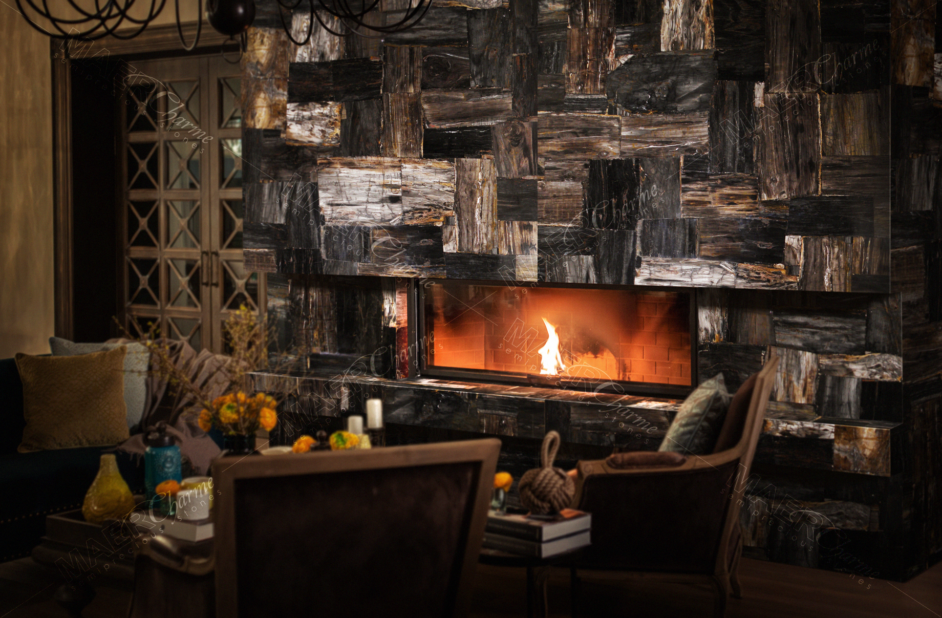 Petrified Wood Black Retro 
