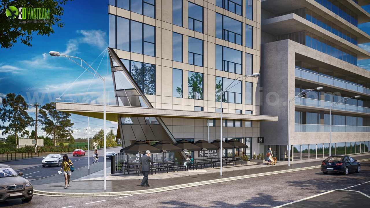 3D Exterior of Commercial Building and Restaurant Design ...