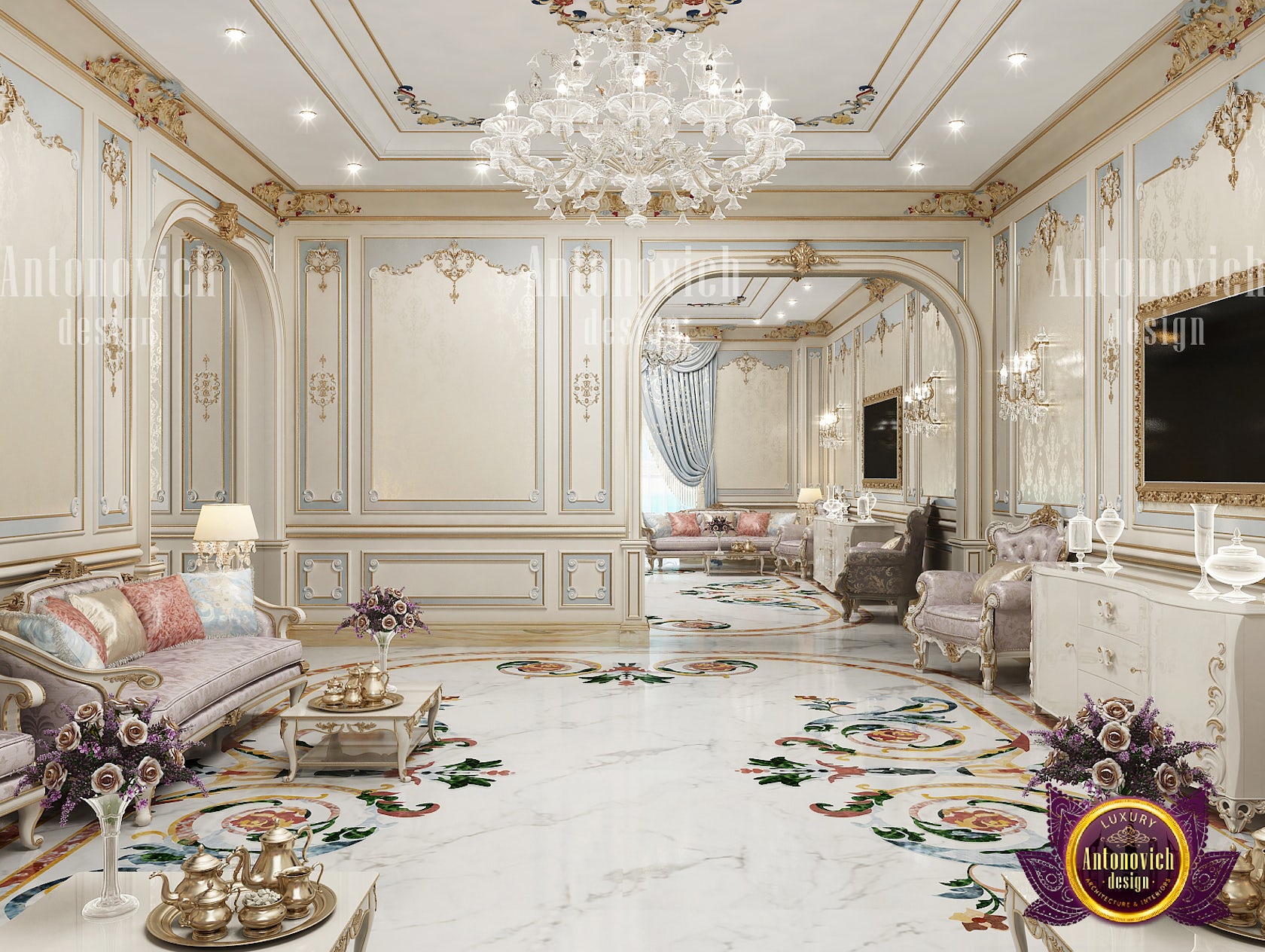 neoclassical inspired living room