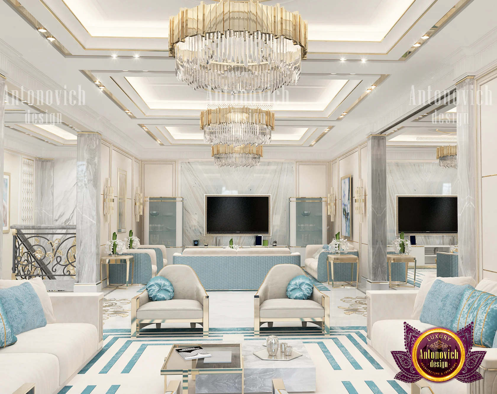 Blue and Gold Elegant Interior Design by LUXURY ANTONOVICH DESIGN ...