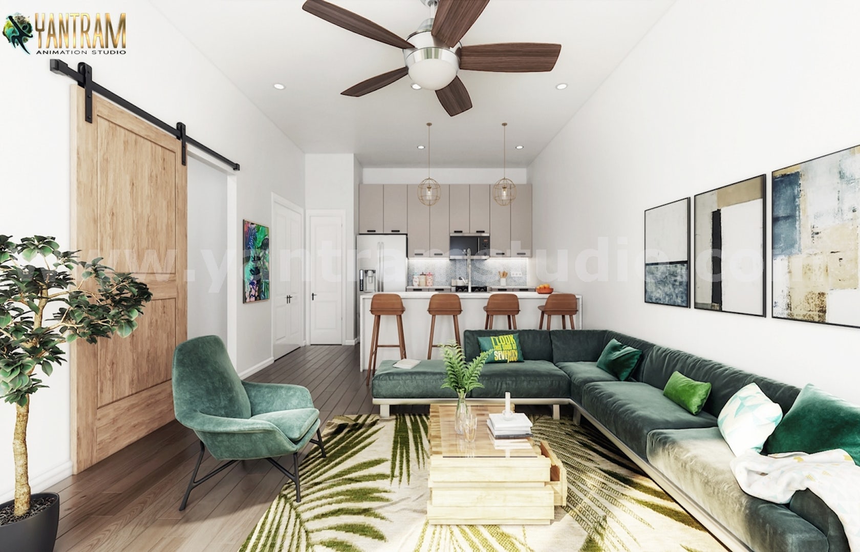 Open Plan Interior Design For Modern Kitchen Living Room By Yantram  Architectural Exterior Visualization Design Company - Architizer