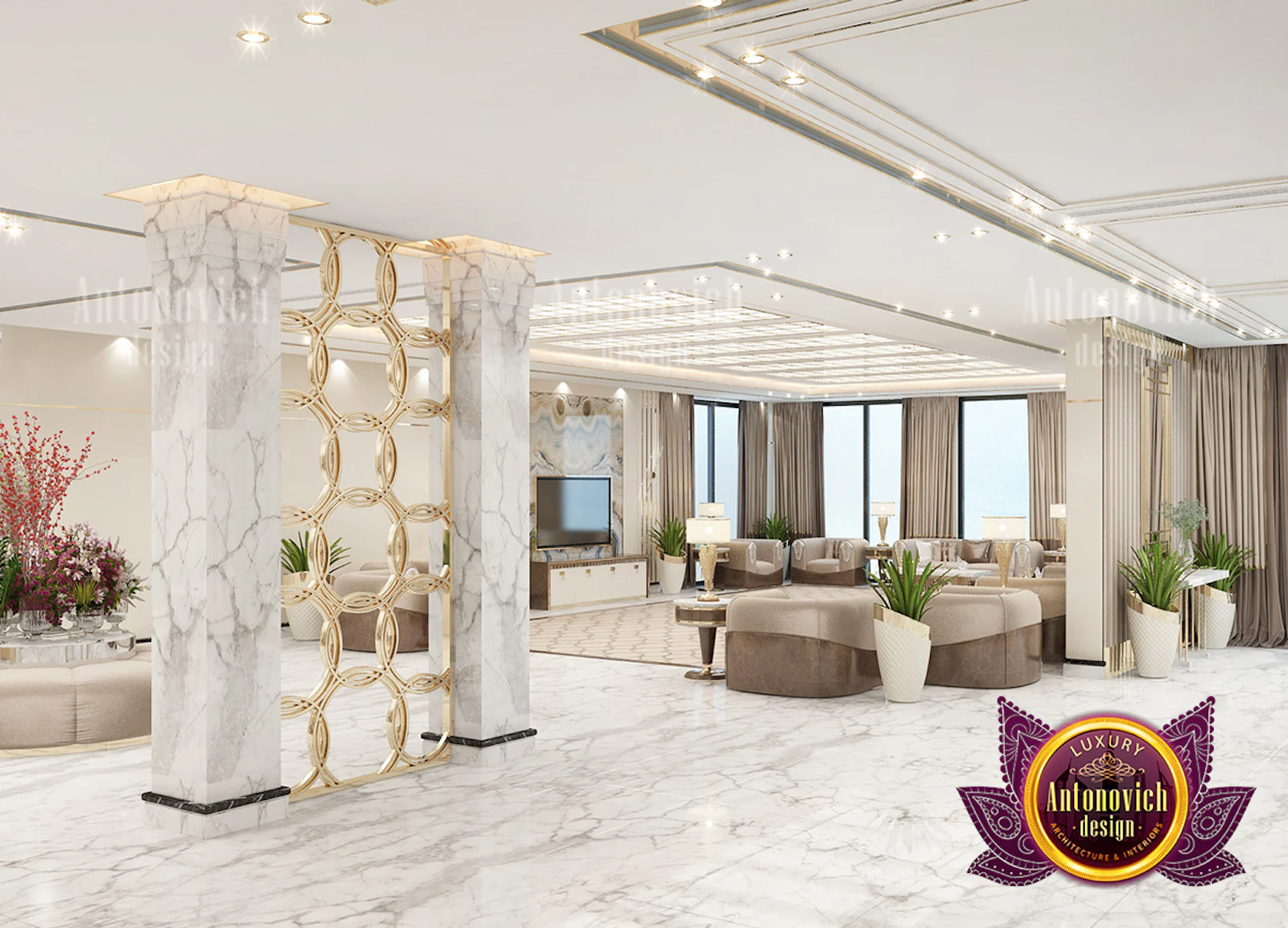 Spacious Luxury Hall Interior Design by LUXURY ANTONOVICH DESIGN ...