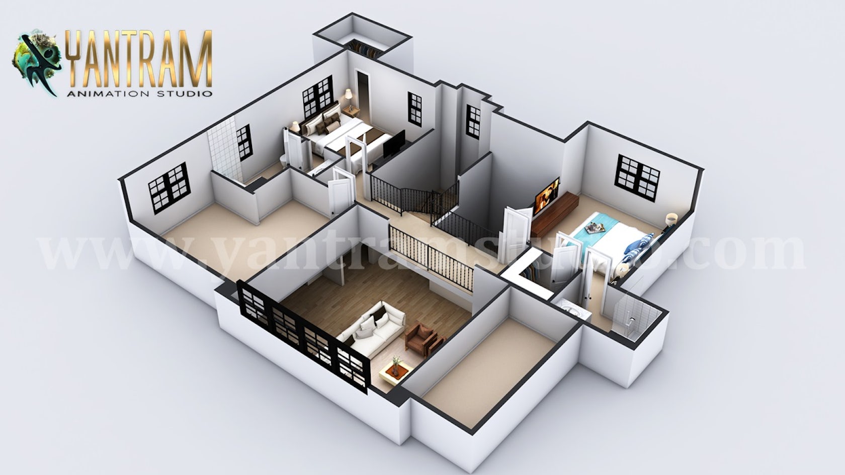 4-Bedroom Modern Residential 3D Floor Plan House Design by