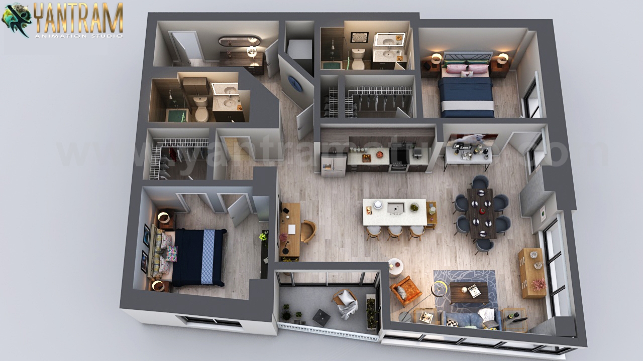 3D Floor Plan Rendering of an Astonishing Apartment by Yantram ...