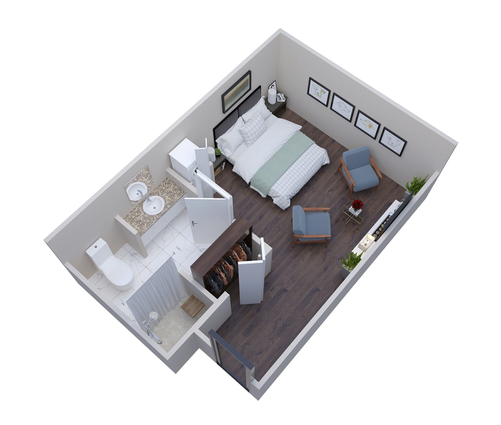 Studio Apartment 3D Floor Plans by The 2D3D Floor Plan Company - Architizer