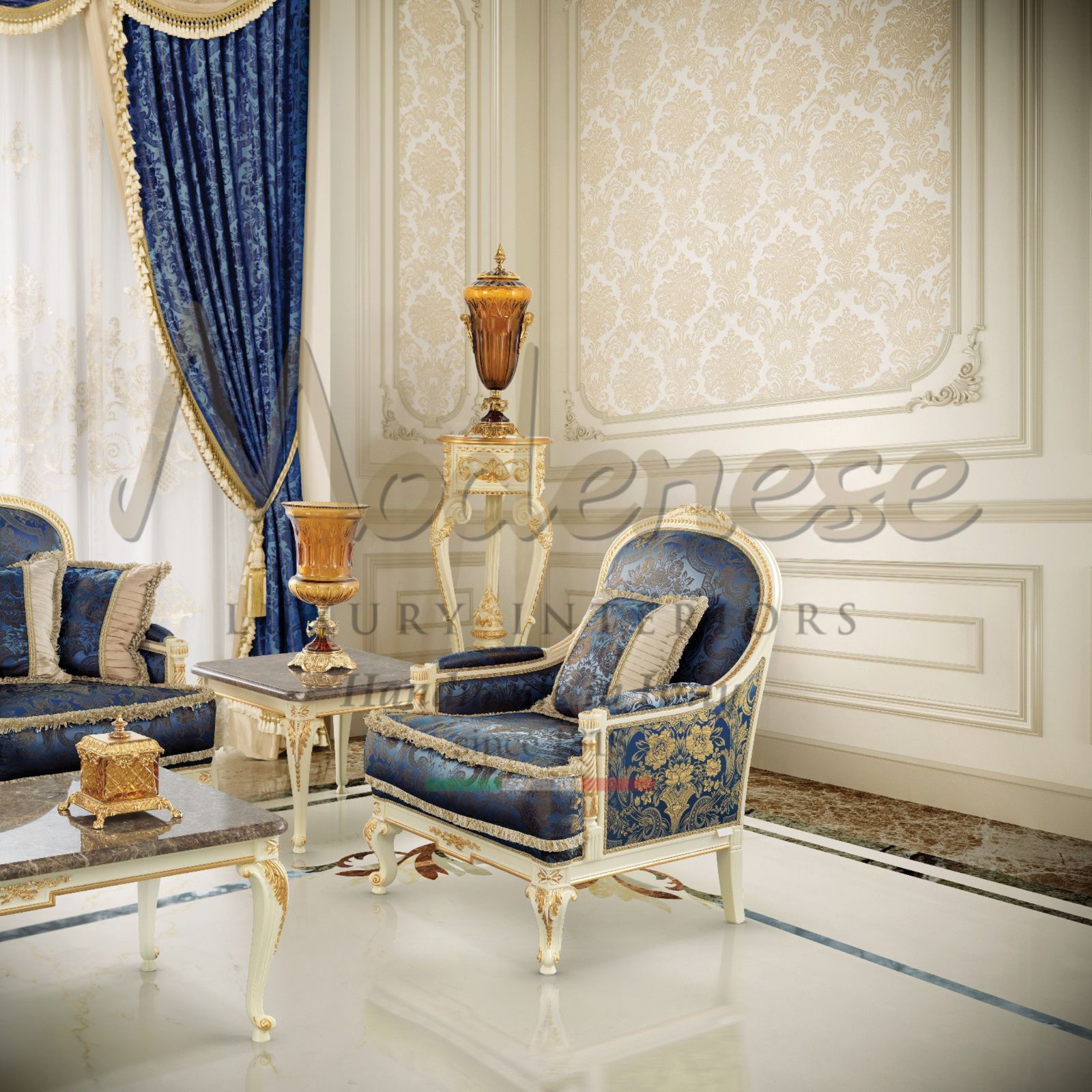 Classical Blue Living Room Design for a Palace in Jeddah by MODENESE ...