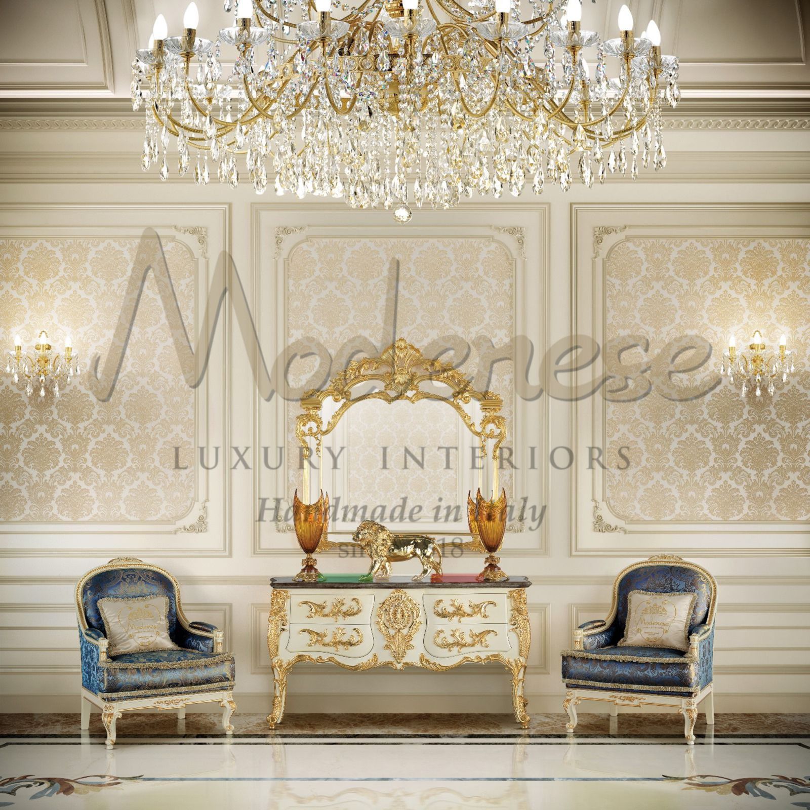Classical Blue Living Room Design for a Palace in Jeddah by MODENESE ...