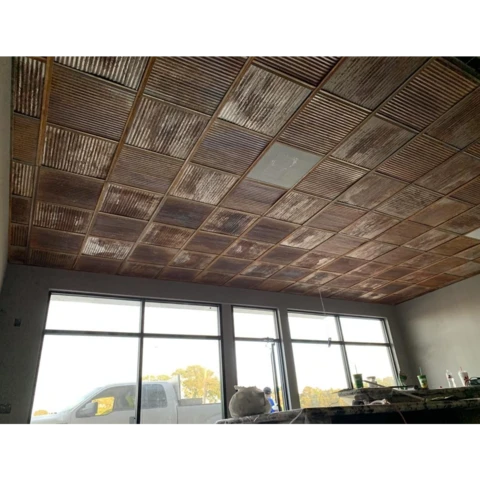 Corrugated Metal Ceiling Tiles - Rusted